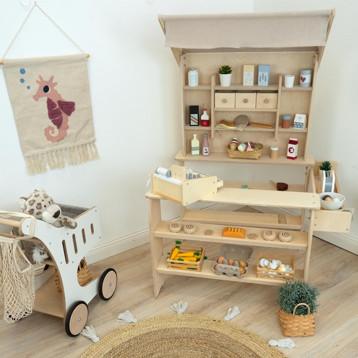 Meppi Kaufladen Caramel aus Holz Natur - Kaufmannsladen für Kinder - Marktstand