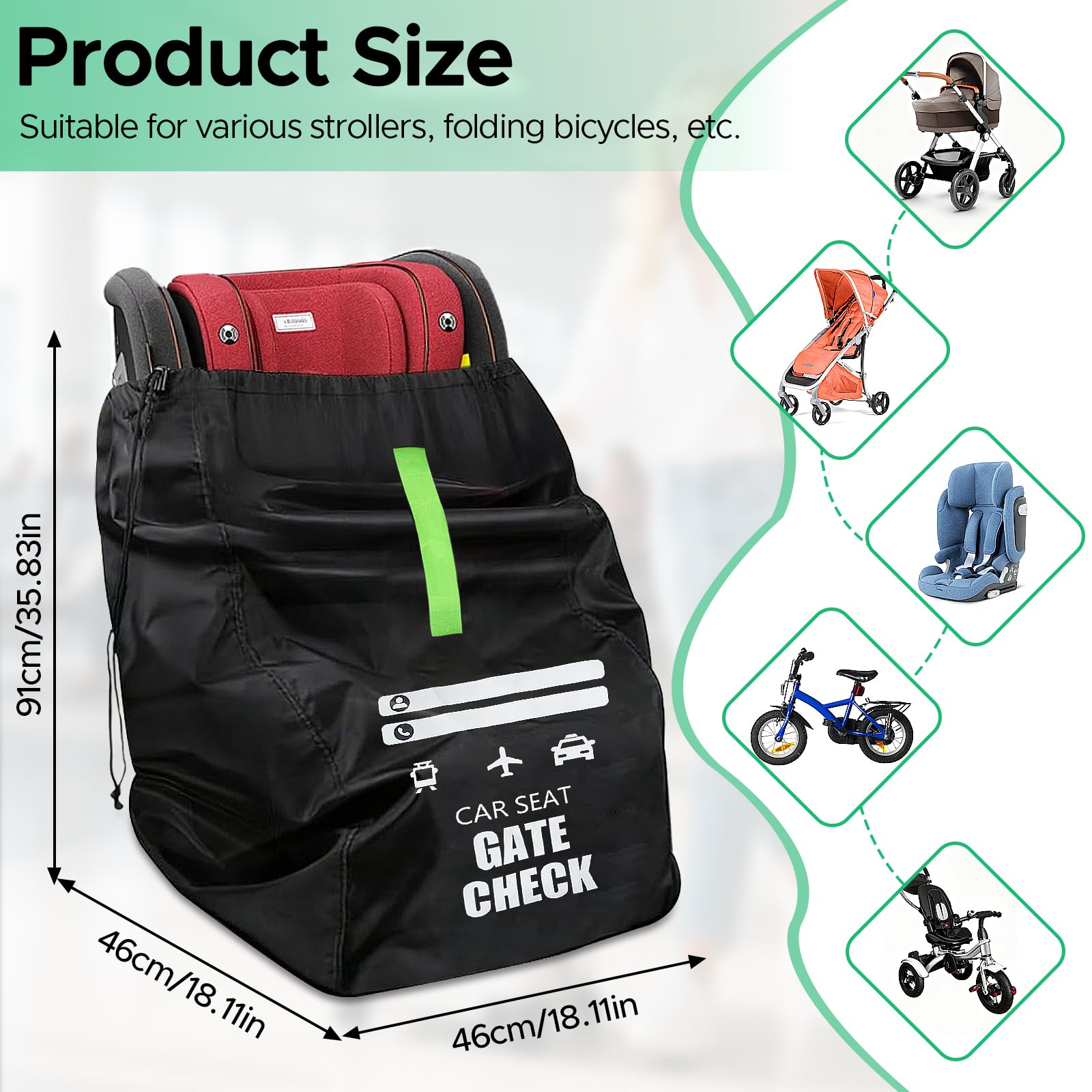 Staranry 91 x 46 x 46 cm Bolsa Carro Bebe Impermeable con Correa De Hombro, Oxford Bolso Carrito Bebe Ideal para Viaje Aéreo, Tamaño Universal, Se Adapta a La Mayoría De Los Asientos De Coche — view 2