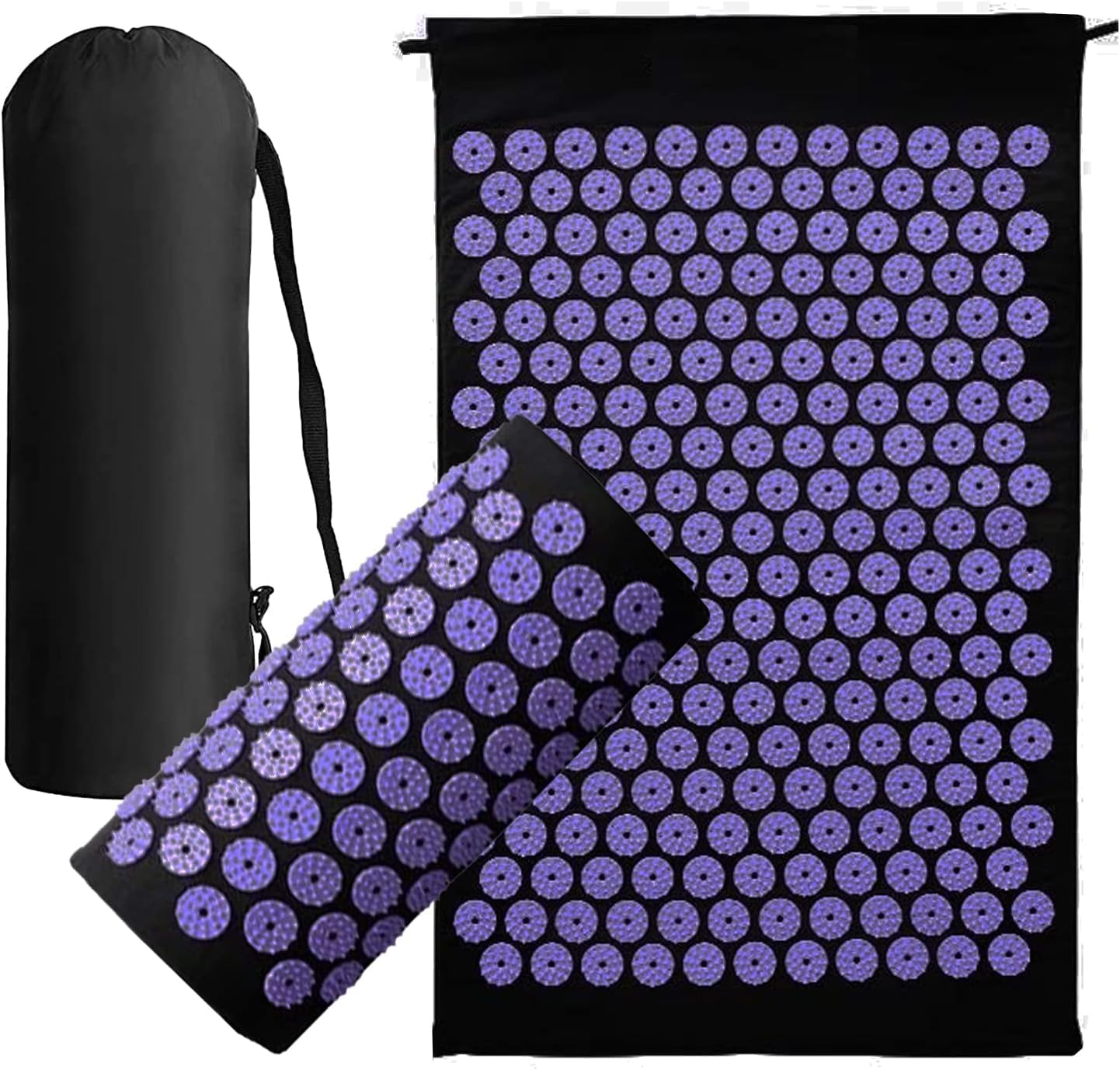 – Acupressure Mat Generise Accupressure Body Mat and Pillow Set for Men & Women - Back, Neck and Muscle Pain Relief - Includes Travel Bag with Adjustable Strap (Black with Purple Spikes)