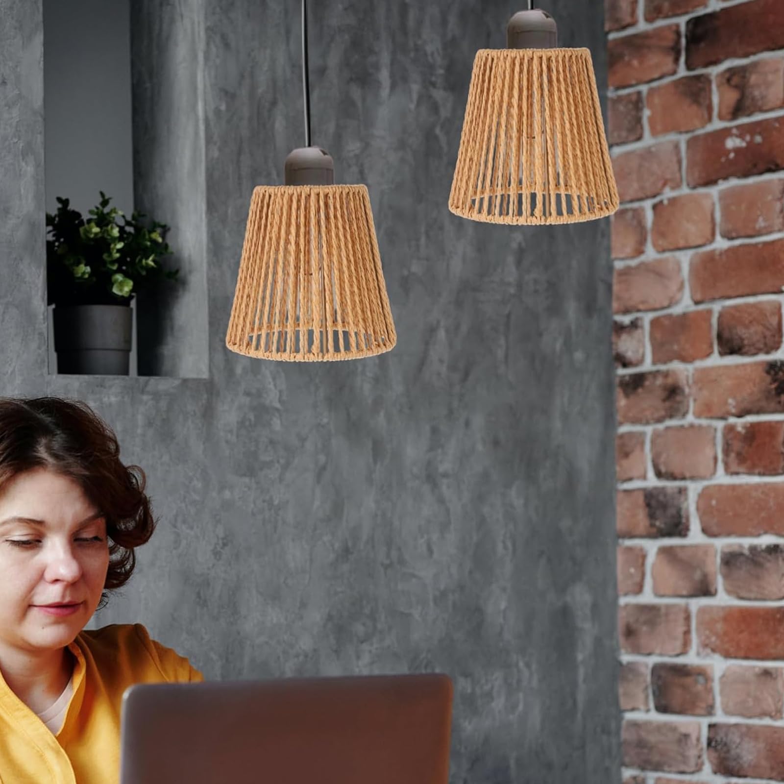 Lot Abat-Jour Rotin Bohème - Suspension Plafond Vintage En Osier Pour Lampe