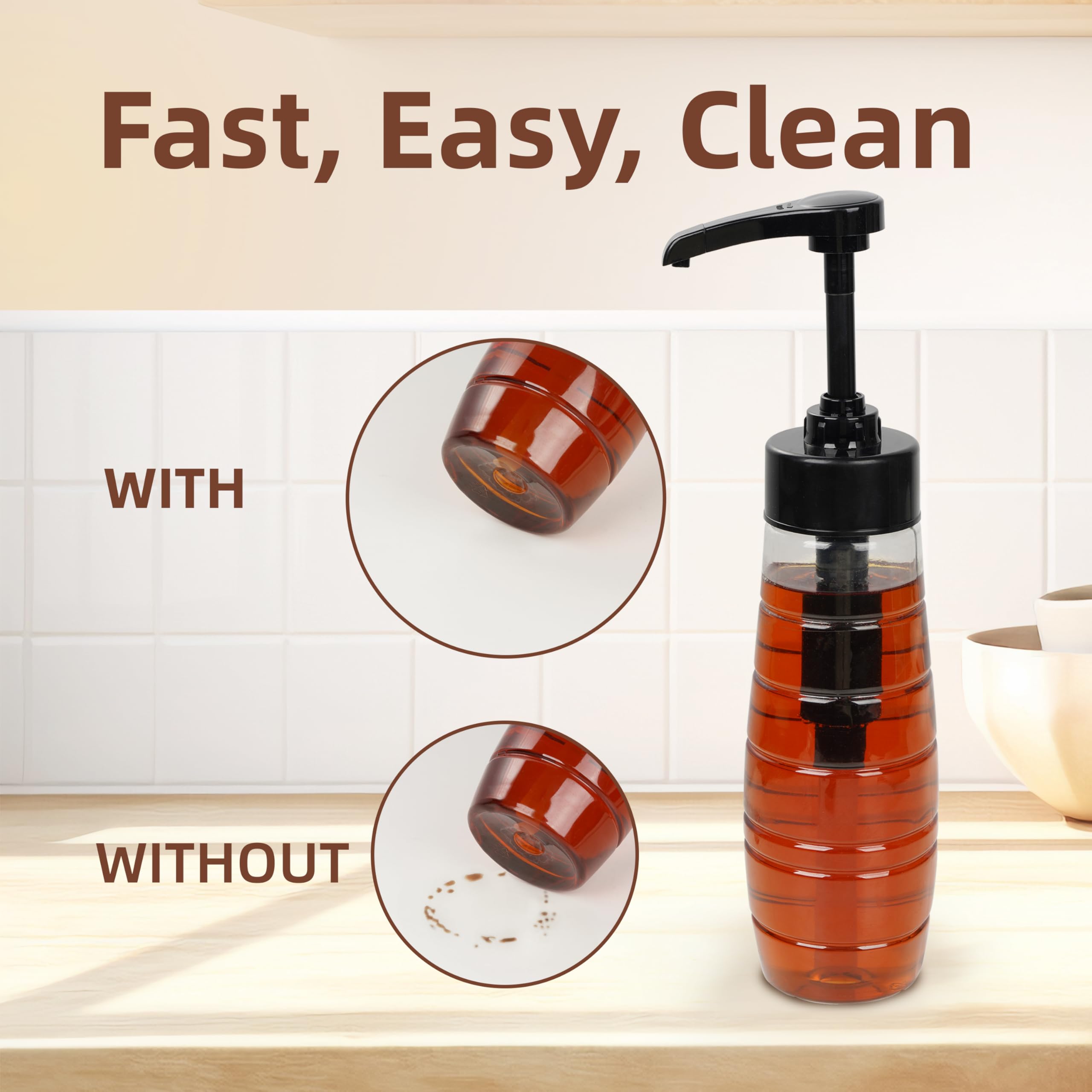 Soda Syrup Bottle Pump Dispenser, Fits 14.9 FL OZ (440mL) Made to fit SodaStream Syrup Bottle, 3 Pack, Black