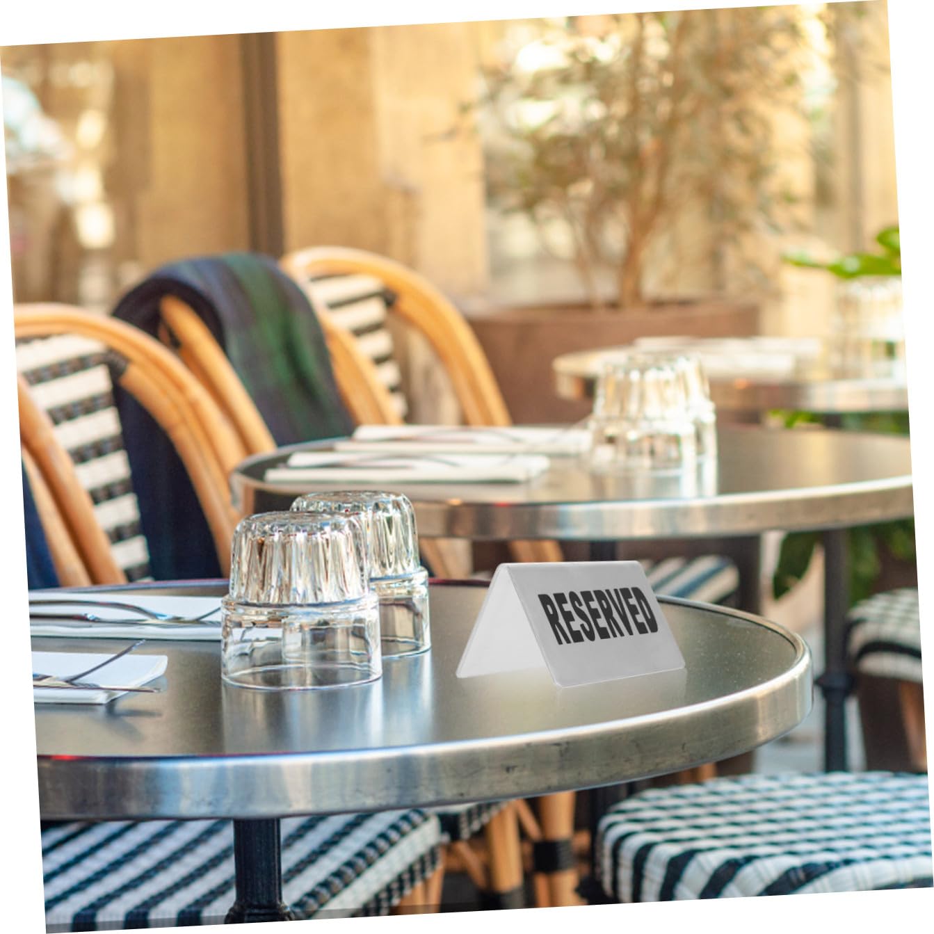 Cabilock 4 piezas Carteles Reservados de Mesa Doble Cara de Acero Inoxidable Plateado para Restaurantes Hoteles Eventos y Bodas