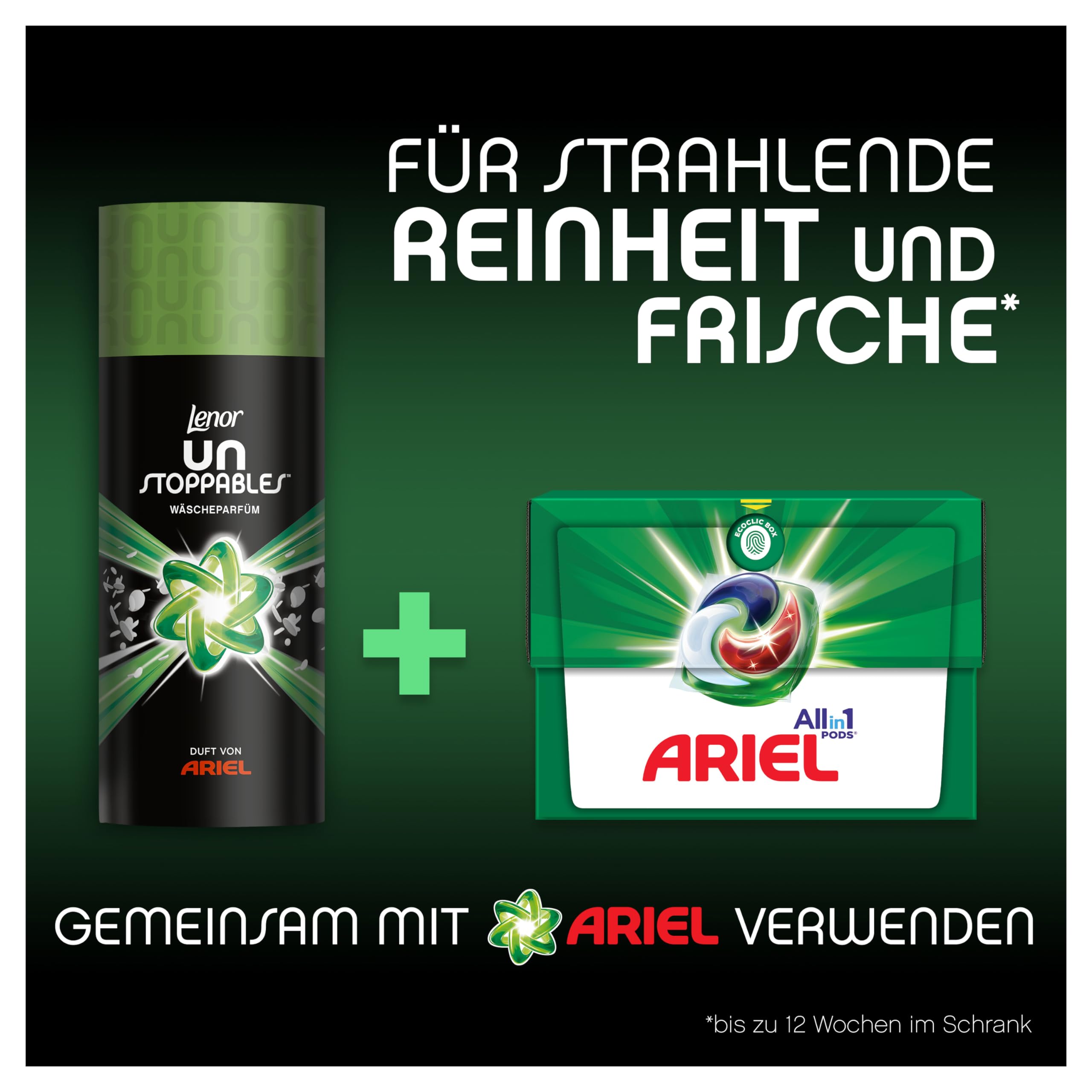 Ariel All-in-1 PODS Flüssigwaschmittel-Kapseln 76 Waschladungen + Lenor Unstoppables Wäscheparfüm Duft von Ariel 300g