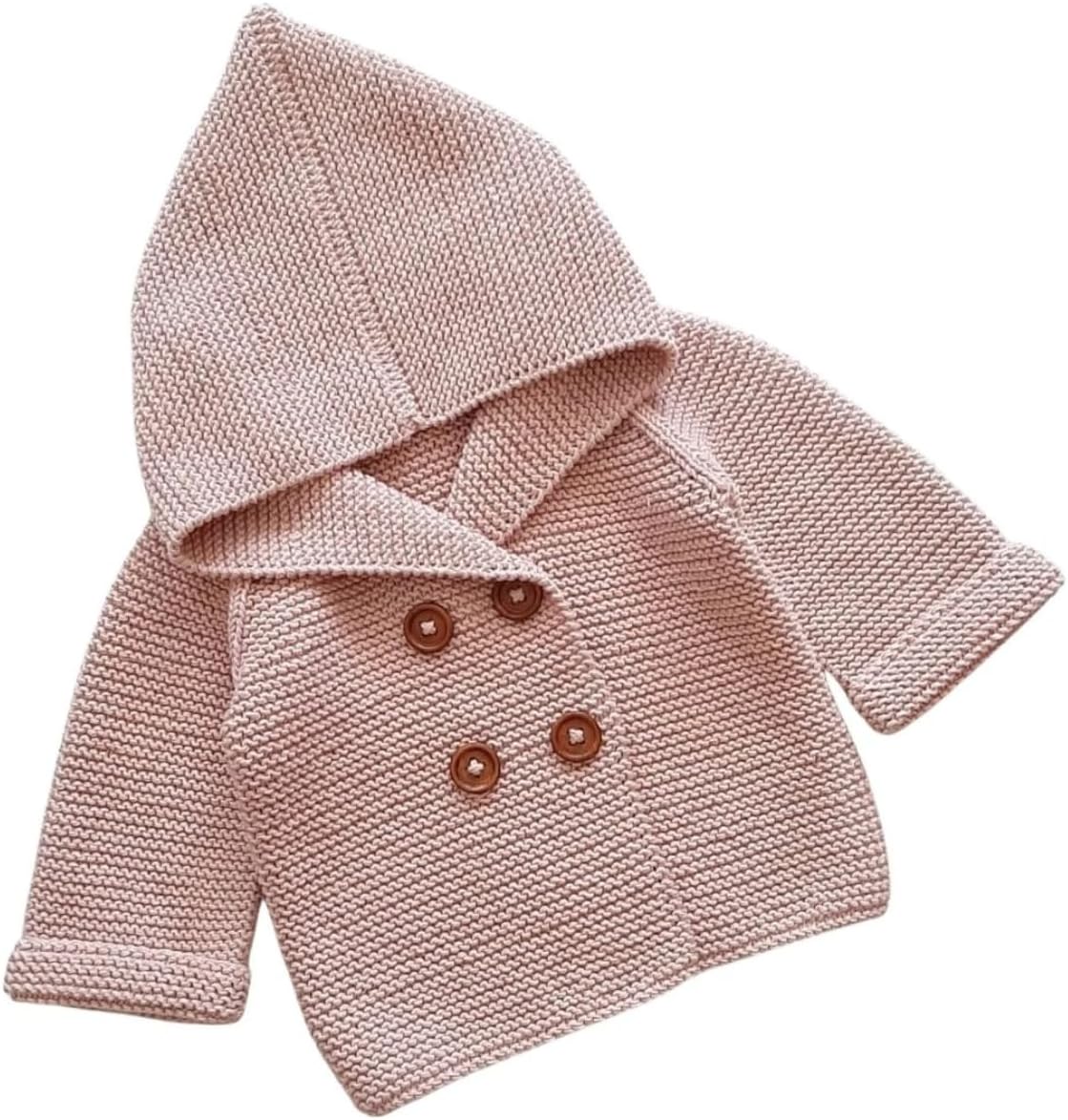 Organic Cotton Baby Hooded Sweater – Hand Knit Classic Heirloom Cardigan Coat, 0-6 Months