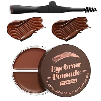 QIC Eyebrow Pomade Kit for Women, Long-Lasting Waterproof Dual-Color Brow Makeup with Dual-Ended Brush for Natural-Looking Eyebrows Light Brown + Dark Brown
