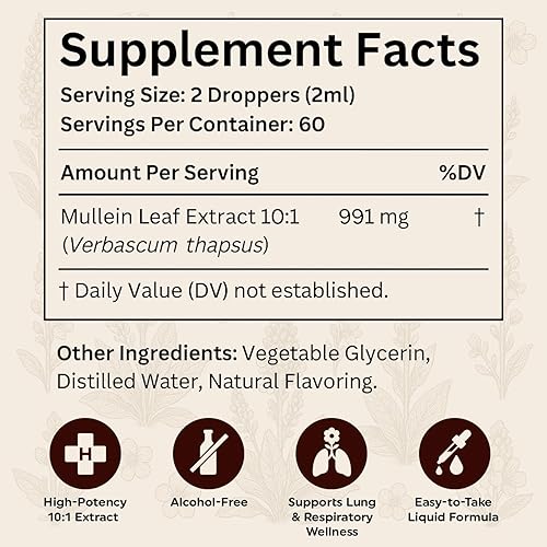 Miniatura 5 de Lung Naturals Gotas de gordolobo para pulmones, extracto concentrado de hoja de gordolobo 101 para salud respiratoria, sabor natural de fresa y