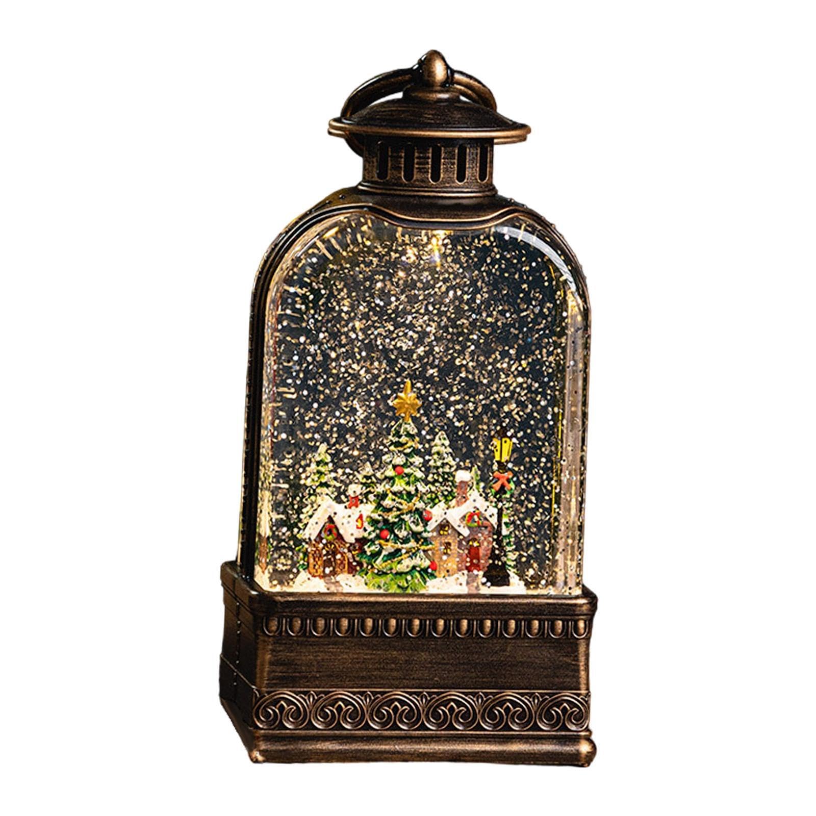PIXZCSA Festive Christmas Lantern Ornament With LED Snowflake Light Battery Powered Desk Decorative Hanging Lamp Xmas Decorative Hanging Lantern Indoor Decor, Snow house, 13.5x8x27.5cm