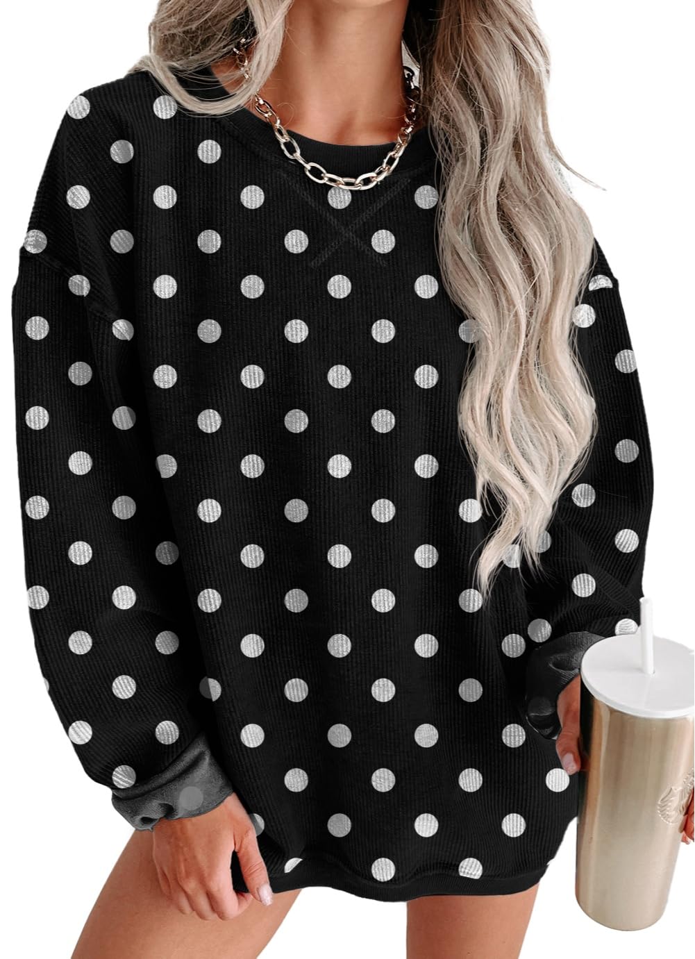 ONLYSTORY Womens Sweatshirts Oversized Cored Corduroy Pullover Tops
