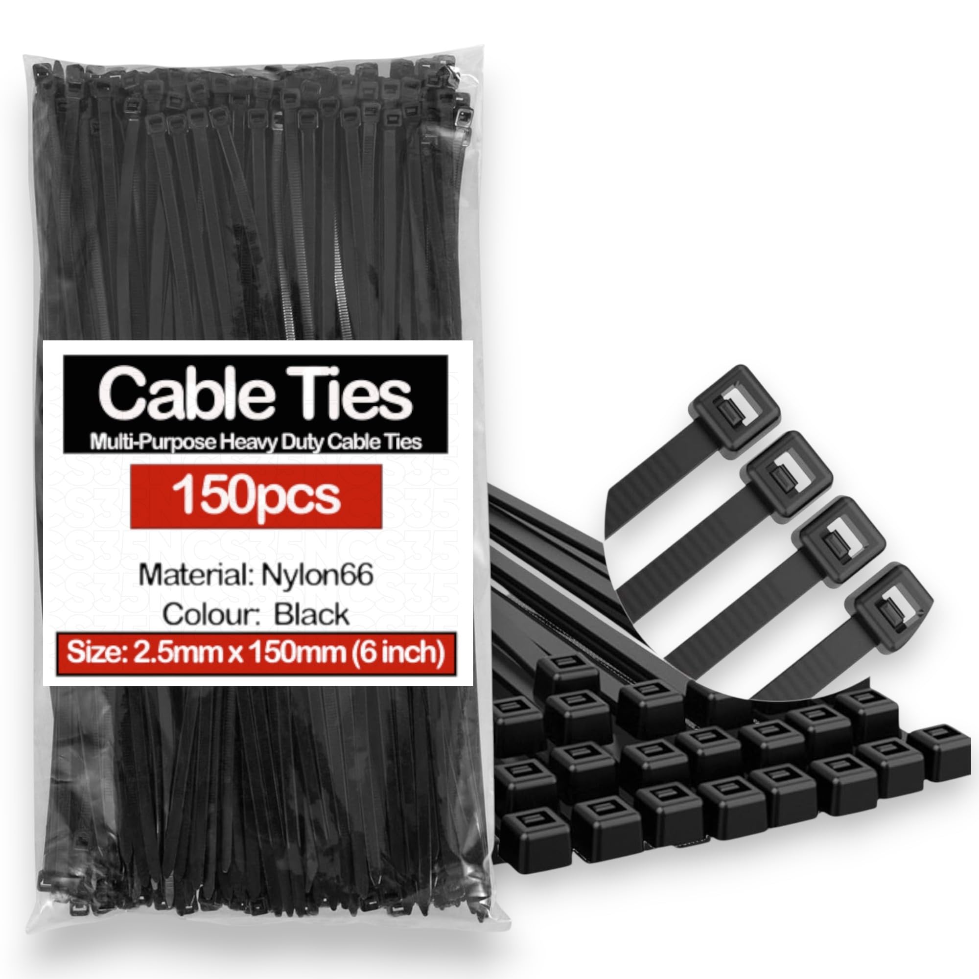 Ncs35 Black 150Pcs Nylon Cable Ties (2.5Mm × 150Mm) 6 Inch Ncs35® Heavy Duty, Self-Locking, Uv Resistant, Multi-Purpose Plastic Cable Managment Tie Wraps 8Kg Tensile Strength For Electrical,Nylon Zip Ties