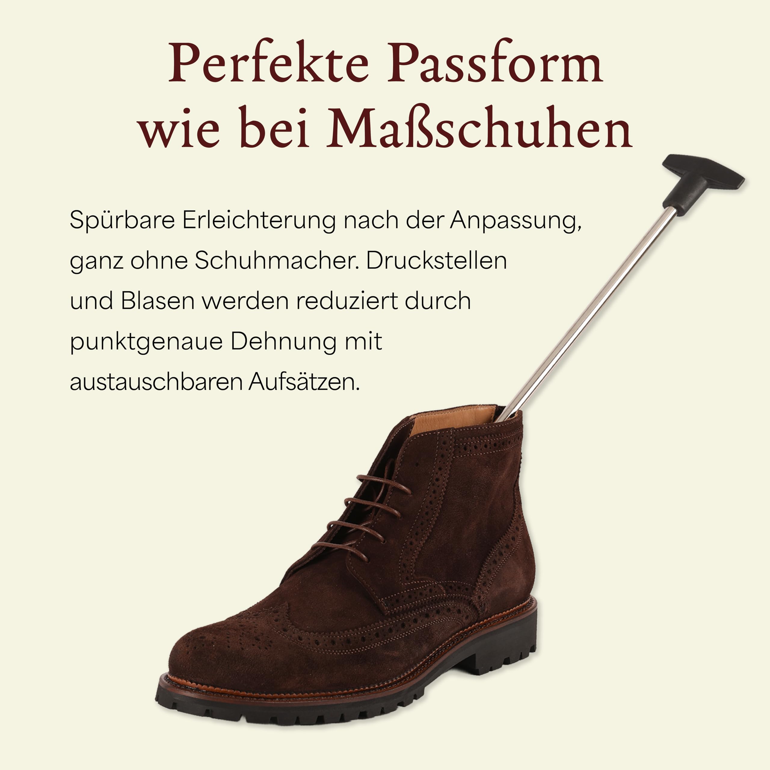 Langer & Messmer Schuhdehner für Damen gegen drückende Schuhe, Stiefel oder High Heels - aus massivem Buchenholz und Mechanik aus Metall - Dehnt in Weite oder Länge & Weite inkl. Lederdehnerspray