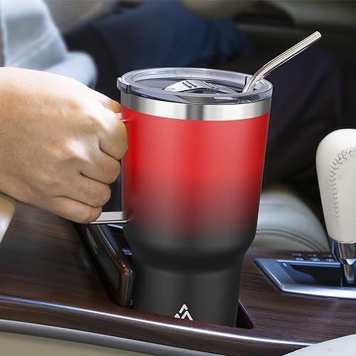 Miniatura 5 de yoelike Vaso de 32 onzas con asa, taza de café aislada al vacío de acero inoxidable para viajes, hogar, oficina, interior y exterior, apto para