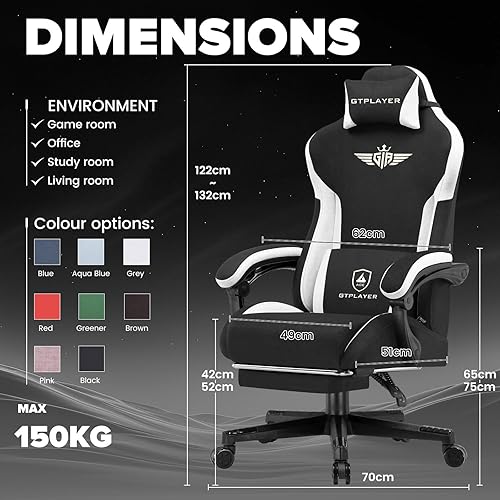 Miniatura 3 de GTPLAYER Silla de juegos, silla de oficina para computadora, soporte lumbar, reposabrazos y reposapiés, silla de juego ergonómica para adultos con