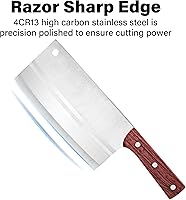 Vista 3 de TJ POP Chinese Chef Cleaver, 7.5 Inch Stainless Steel Knife with Ergonomic Handle, Ultra Sharp Kitchen Knife for Home and Restaurant