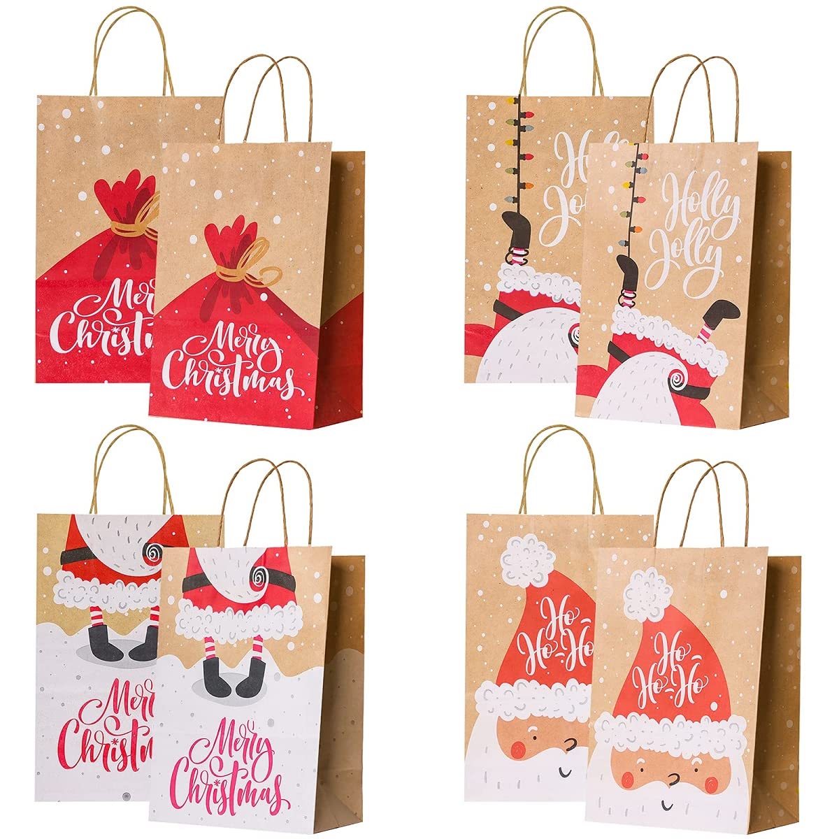 BELLE VOUS Lot De 24 Sacs Cadeaux De Noël En Papier Kraft – 6 Grands, 6