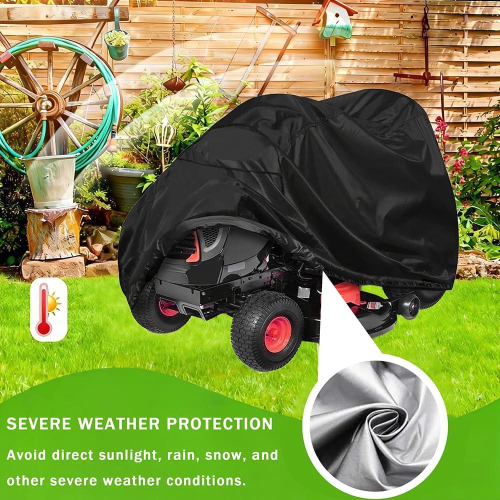 Riding Lawn Mower Cover for John Deere S140 2021 – 2026, 210D Oxford Outdoor Rain-Resistant Lawn Tractor Cover With Elastic Cord & Storage Bag for Yard Storage