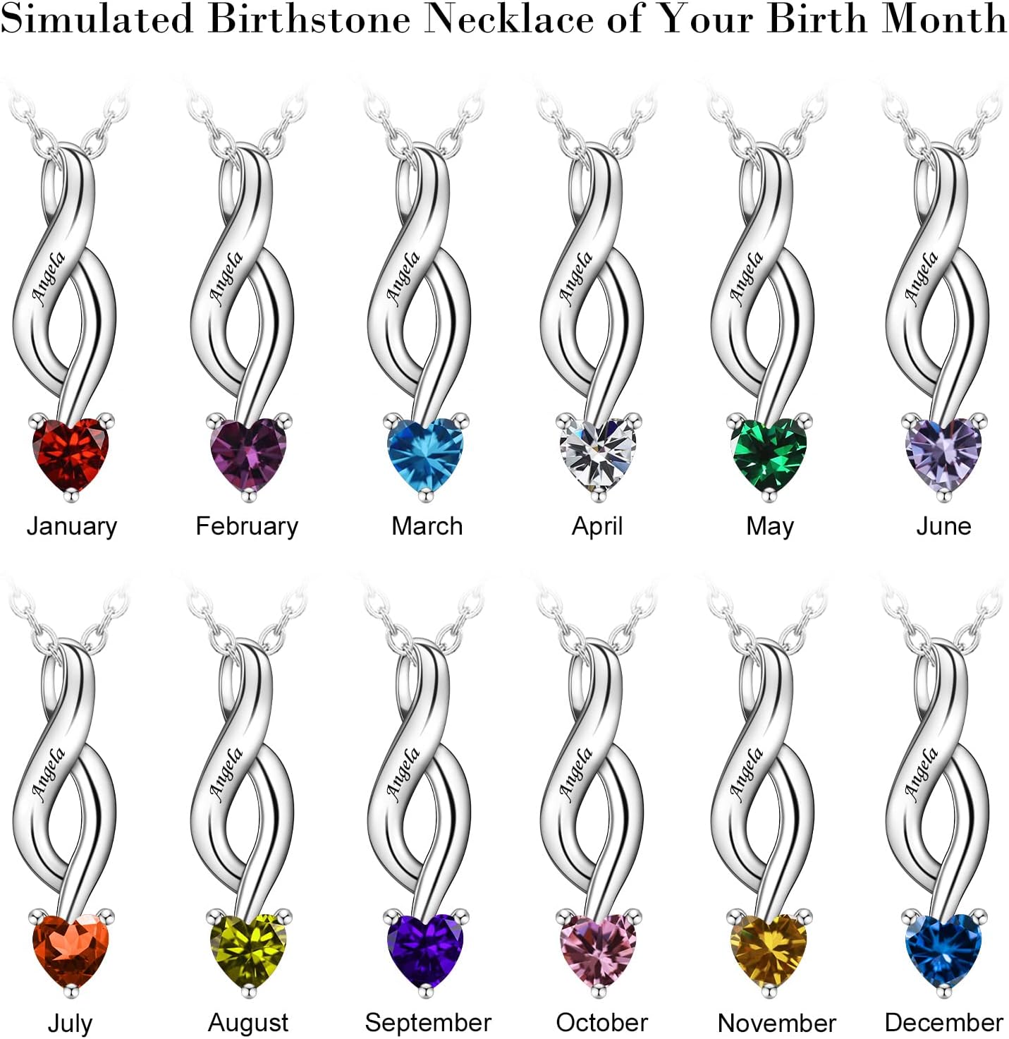 Personalized 1/2 / 3/4 / 5/6 Simulated Birthstone Necklace for Women Engraved 1-6 Name Custom Mothers Necklaces Customized Family Pendant Necklace Jewelry Gifts For Mom Grandma Wife Girls