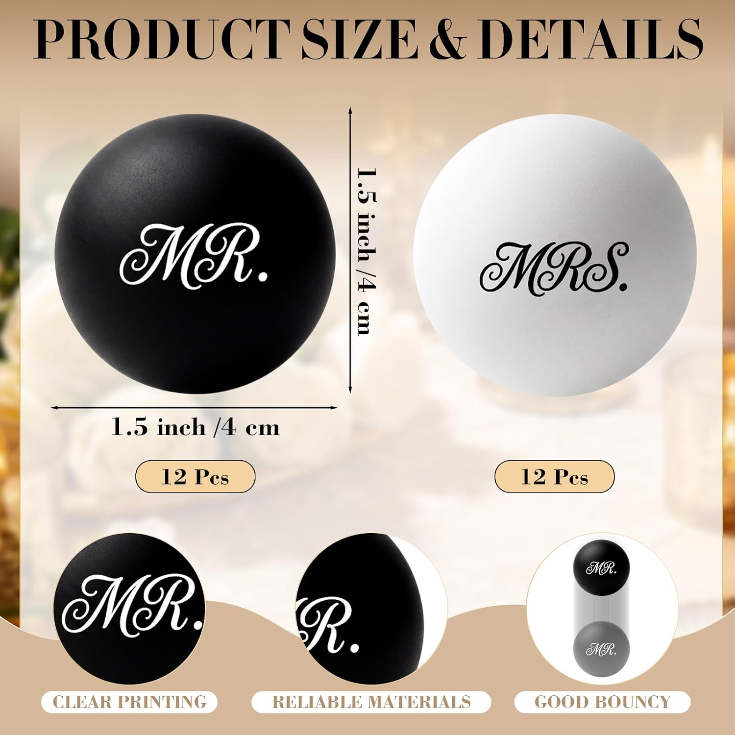 Soulchen 24 Pcs Mr and Mrs Table Tennis Balls, Novelty Stress Props image 2