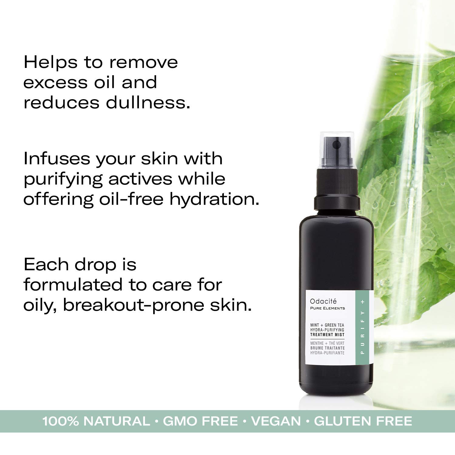 Odacité Anti Aging Face Serum - Mint & Green Tea Hydra-Purifying Mist Glow Recipe, Acne & Pimple Prone Skin, Clearing Face Mist for Hydration, Blemishes, Clogged Pores, Tired Complexion - 1.69 fl. oz - Image 3