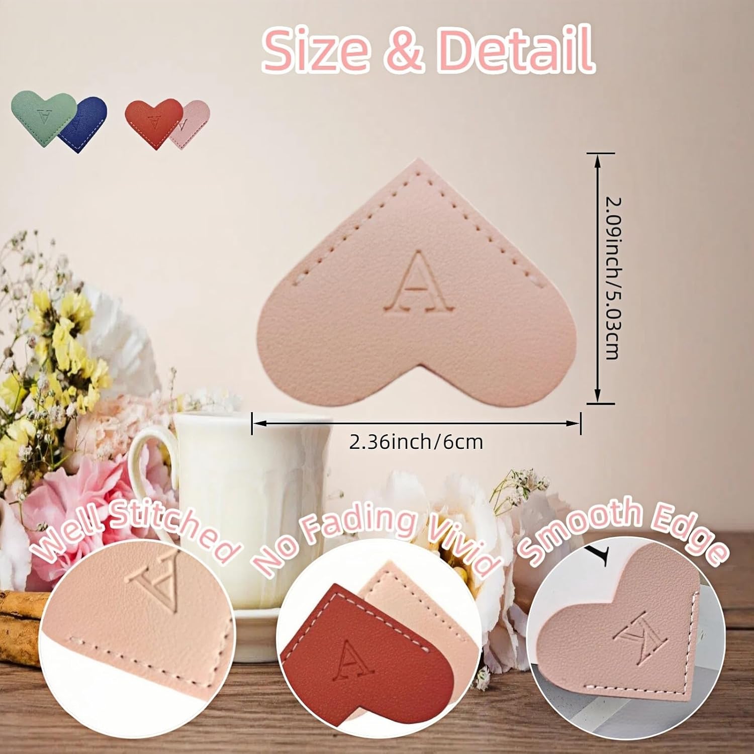 Personalized Leather Heart Bookmarks with Initials, 26 Letters Custom Corner Book Mark for Reading Women,Teacher, Student, Book Lovers Book Marker, Meaningful Gifts (Red+Pink,B) - Image 6