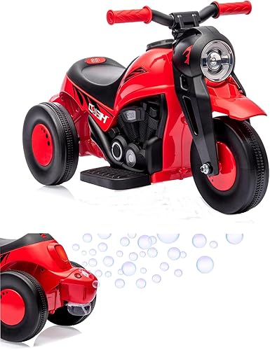 Motocicleta para niños de 6 V15 W con función de burbujas, faros LED, música, pedal, adelantereserva, funciona con pilas, 3 ruedas para niños,