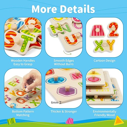 Miniatura 5 de Montessori - Rompecabezas de madera para niños pequeños de 1 a 3 años, 3 piezas, rompecabezas con forma de número, tablero de rompecabezas con forma