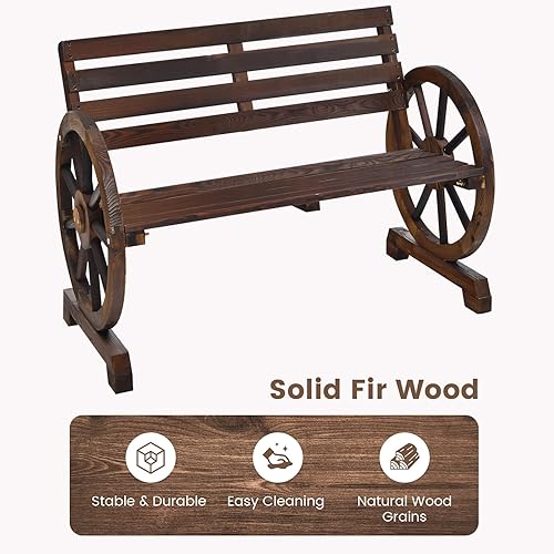 Miniatura 5 de Giantex Banco para exteriores con asiento de listones, respaldo, reposabrazos para patio trasero, estilo retro rústico para 2 personas, banco de