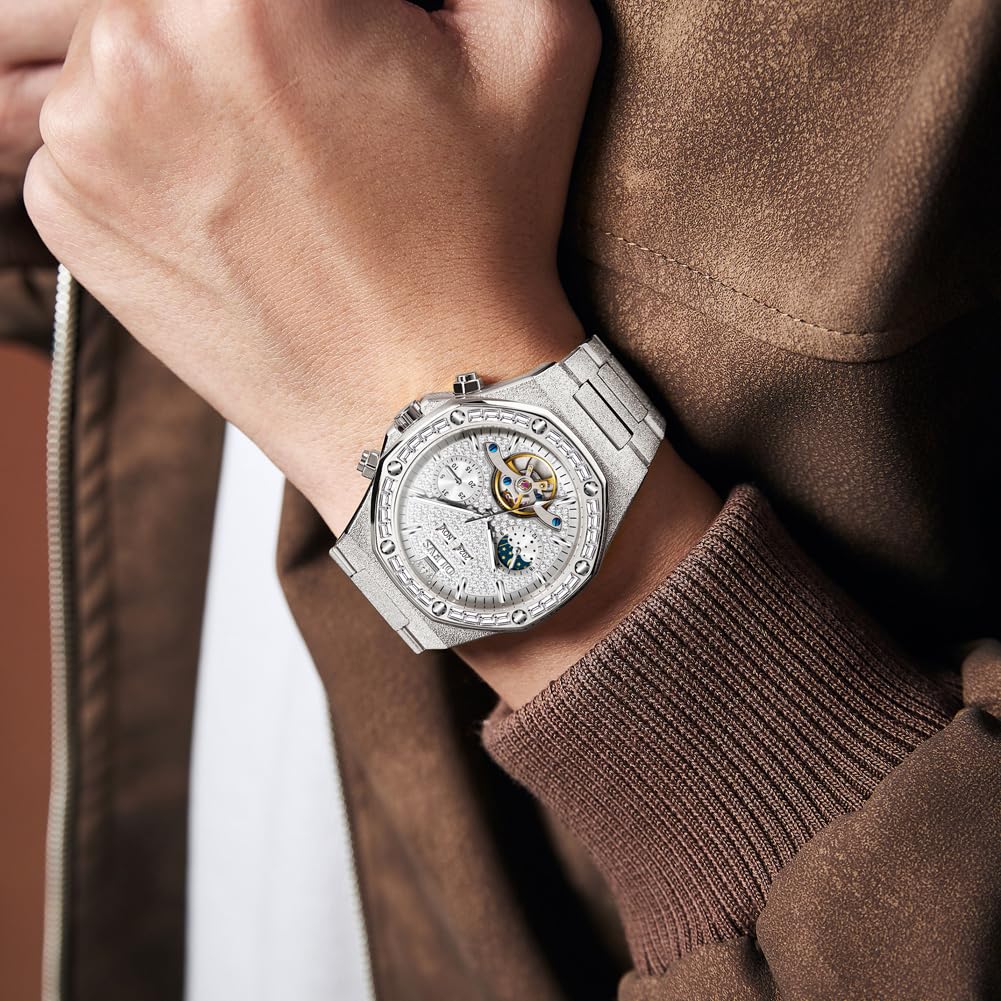 OLEVS Herrenuhr Automatik Skelettierte Luxus Diamanten Mechanische Uhr Wasserdicht Leuchtende Armbanduhr