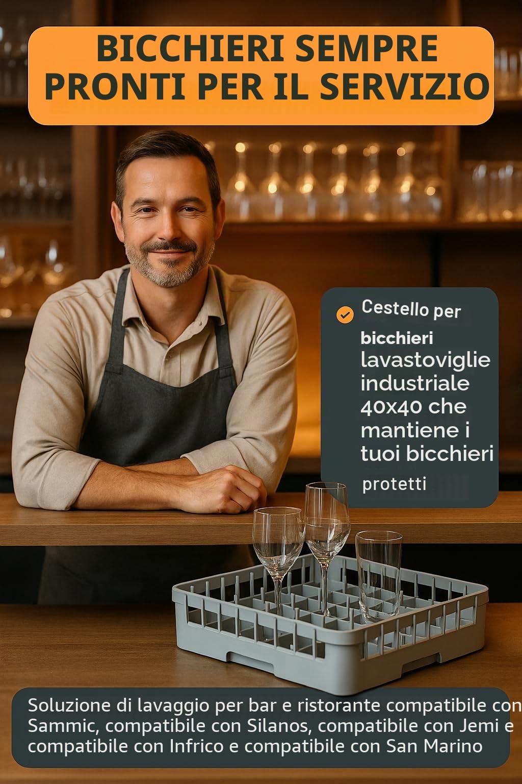 RO Linea Bianca - Cestino per lavastoviglie, 20 pivot, 400 x 400 x 110 mm, in polipropilene industriale, impilabile, forato, essiccato, compatibile con Sammic Silanos Jemi Infrico San Marino