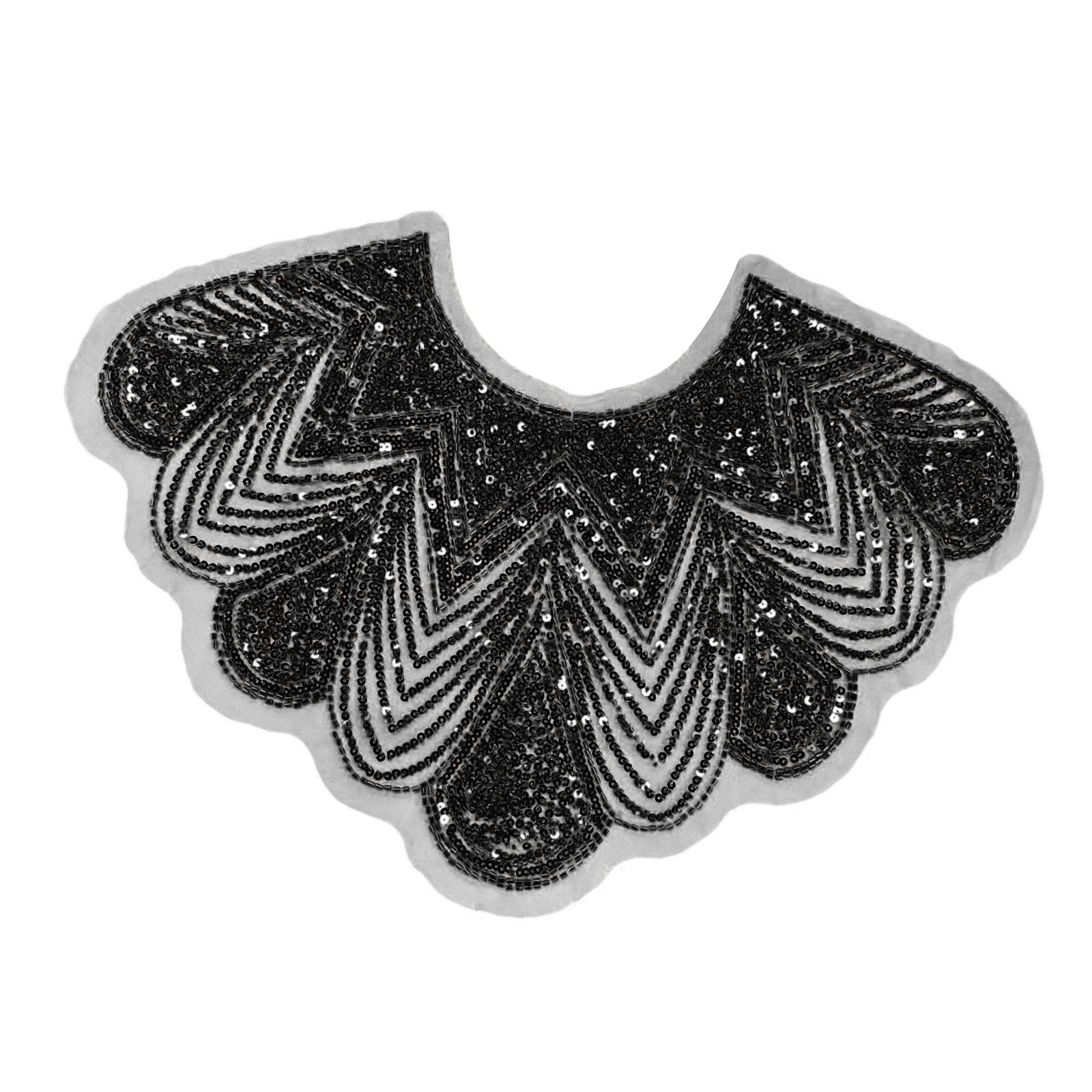 Jazuaiao Embellished Meshes Neckline Applique with Rhinestones and Sequins for Dresses and Formal Wear Sequined Neckline Applique