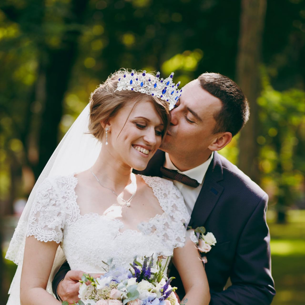 ULTECHNOVO Corona per donne di cristallo principesse diademi strass regina fascia per capelli da sposa per compleanno, ballo di fine anno, cerimonia, accessori di scena (blu)
