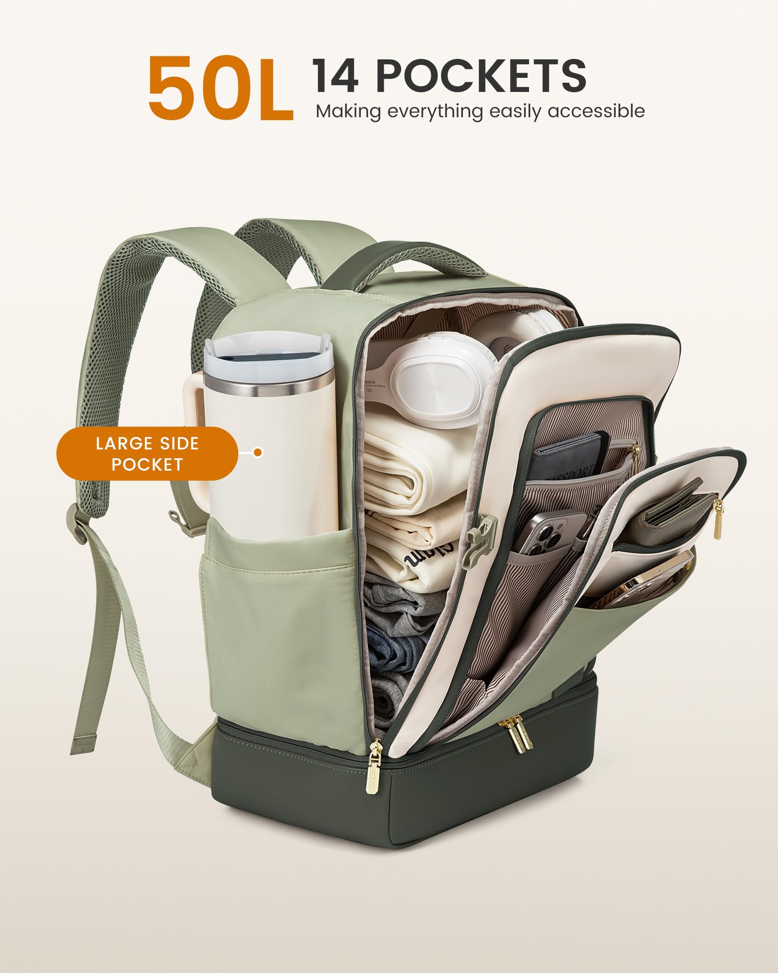 LOVEVOOK Sac à dos de voyage cabine avec compartiment à chaussures séparé, 40L pour femmes avec compartiment humide et sec, pour ordinateur portable de 17 pouces, bagage à main pour voyage.