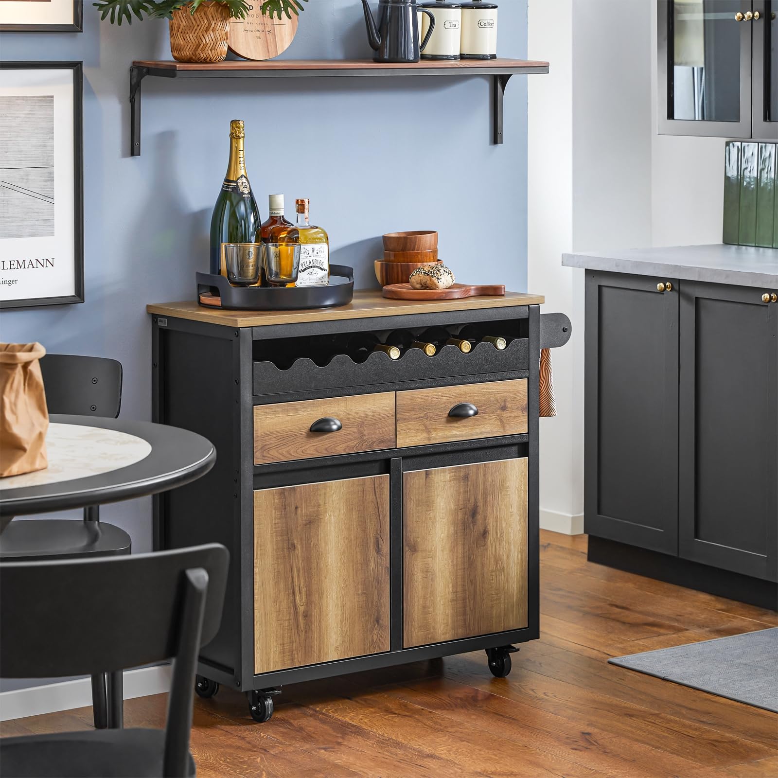 SoBuy Carrello Cucina Con Ruote Credenza Cucina Mobile Cucina Nero 89x40x87cm FKW122-SCH