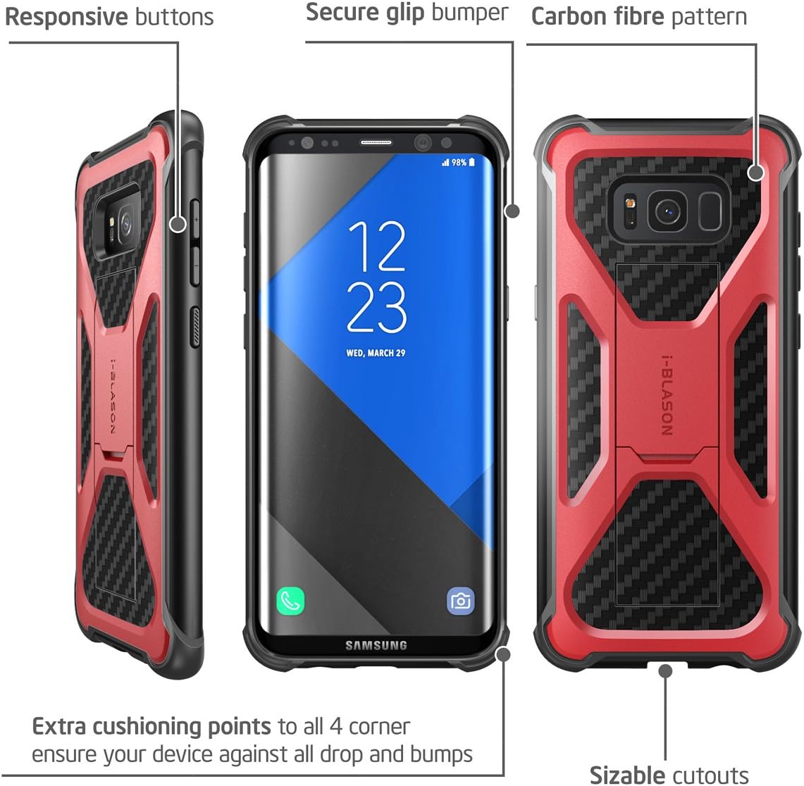 i-Blason Transformer Series Case for Galaxy S8+ Plus, [Kickstand] [Heavy Duty] [Dual Layer] Holster Cover with [Locking Belt Clip] for Samsung Galaxy S8+ Plus 2017 Release (Red)