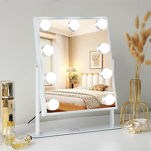 Miniatura 6 de FENCHILIN Espejo de tocador blanco Hollywood con luces, 9 bombillas regulables, espejo de maquillaje con control táctil inteligente para sala