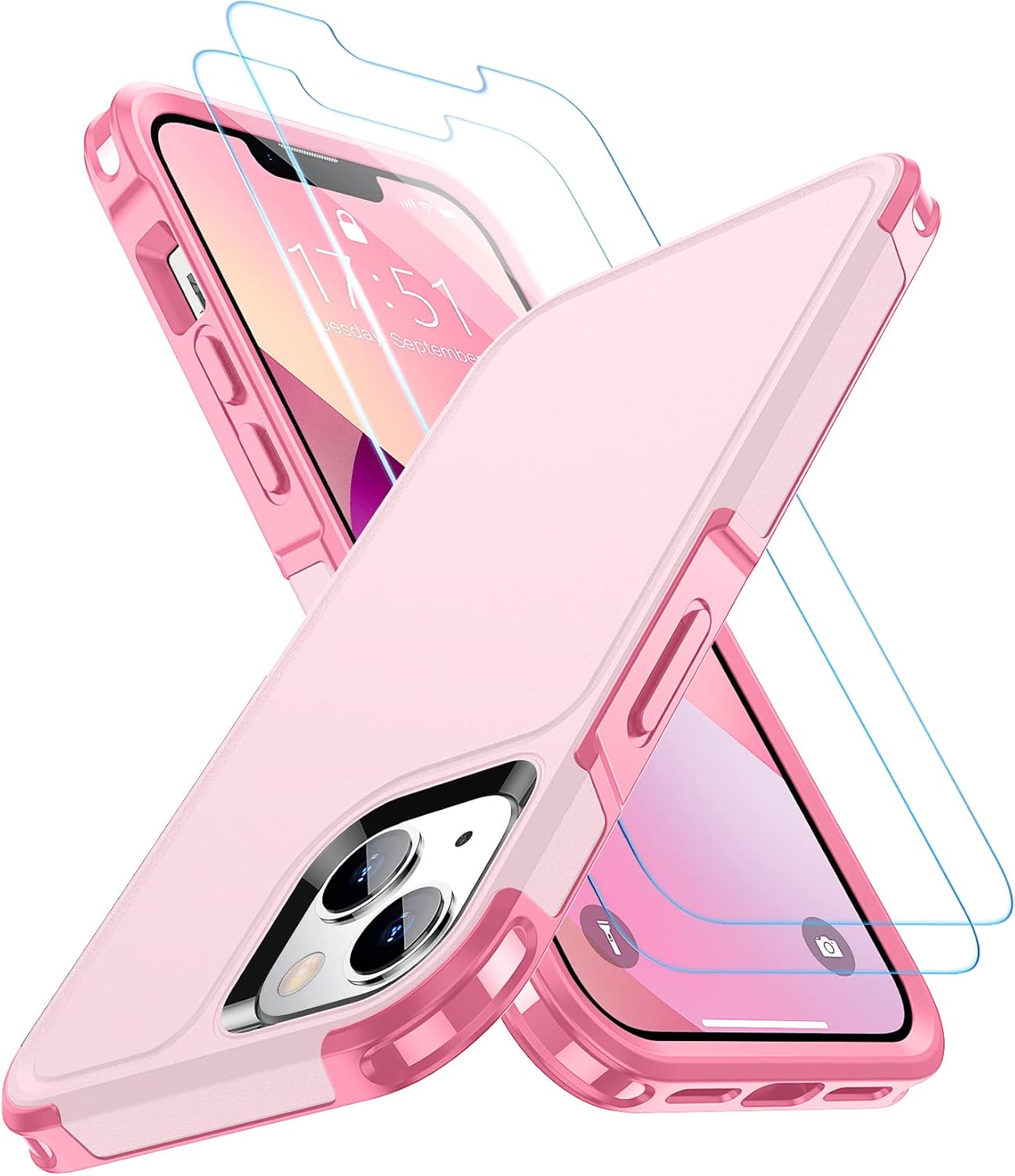 SPIDERCASE Designed for iPhone 13 Case/iPhone 14 Case, [10 FT Military Grade Drop Protection] [with 2 pcs Tempered Glass Screen Protector] Cover for iPhone 13 & 14 6.1 inch (Pink)