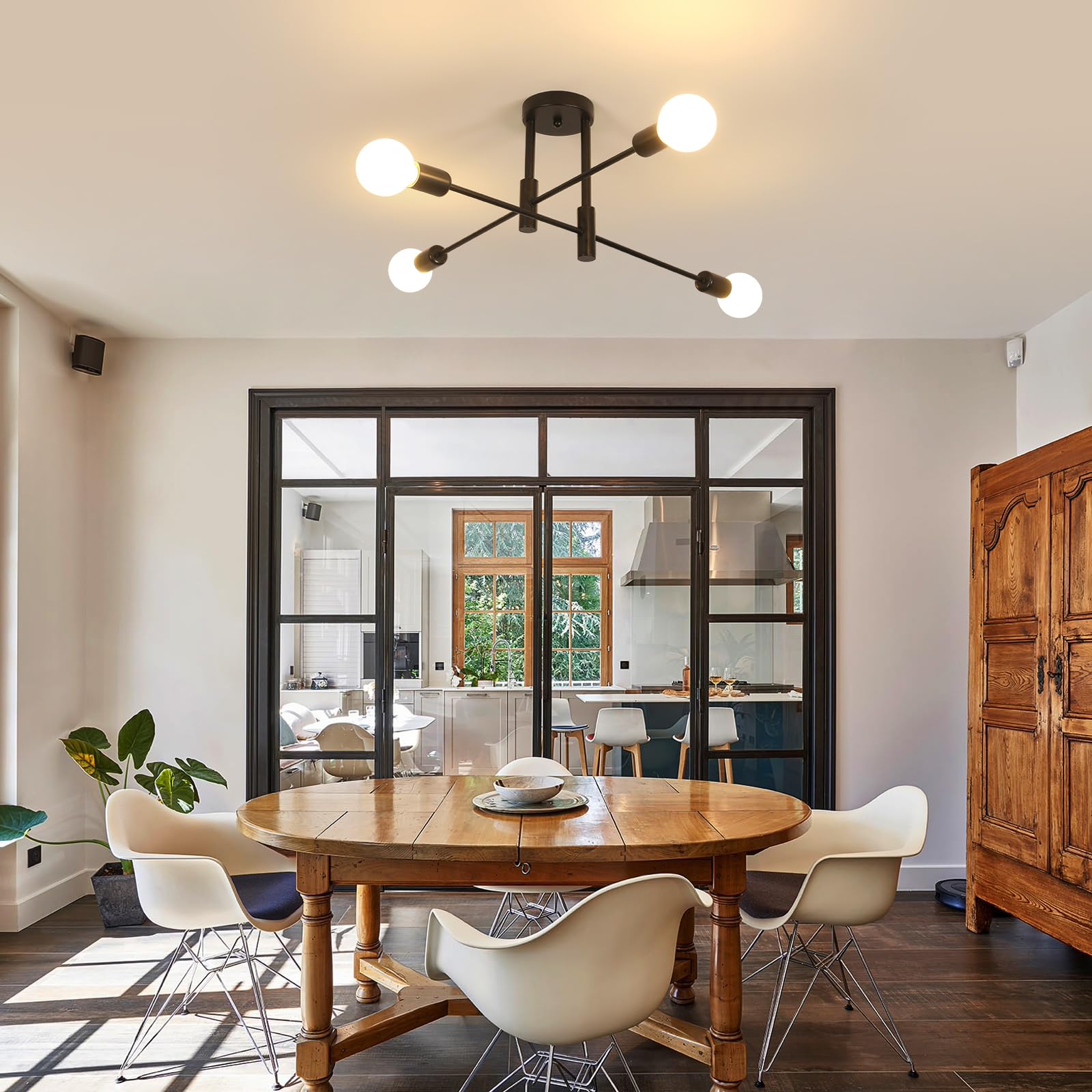 Comely Lampadario Industriale, Plafoniera Sputnik Vintage a 4 Luci E27, Lampada da Soffitto Moderno in Metallo Nero per Soggiorno, Camera da Letto, Cucina, Corridoio