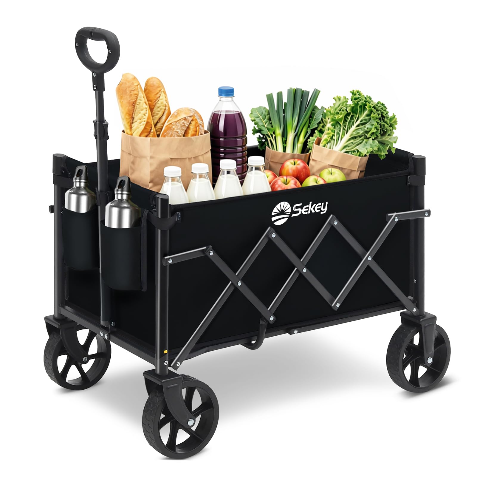 Sekey Chariot Pliable 60L 80 kg Capacité Compact Léger pour Courses et Poignée Réglable Mini 4029, Noir