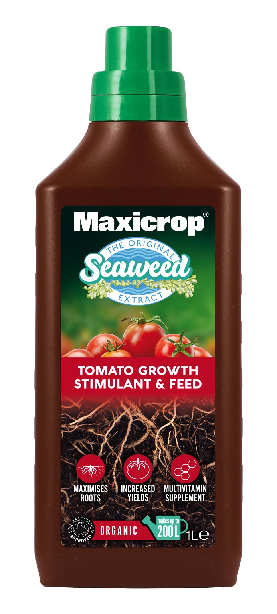 MaxicropXOTNF61L Organic Tomato Natural Fertiliser, 1L - Organic Tomato Plant Food - for Great Tasting Tomatoes - Added Seaweed Extract for Healthy Plant Growth - Growing VegetablesSoil AssociationSoil AssociationSoil Association