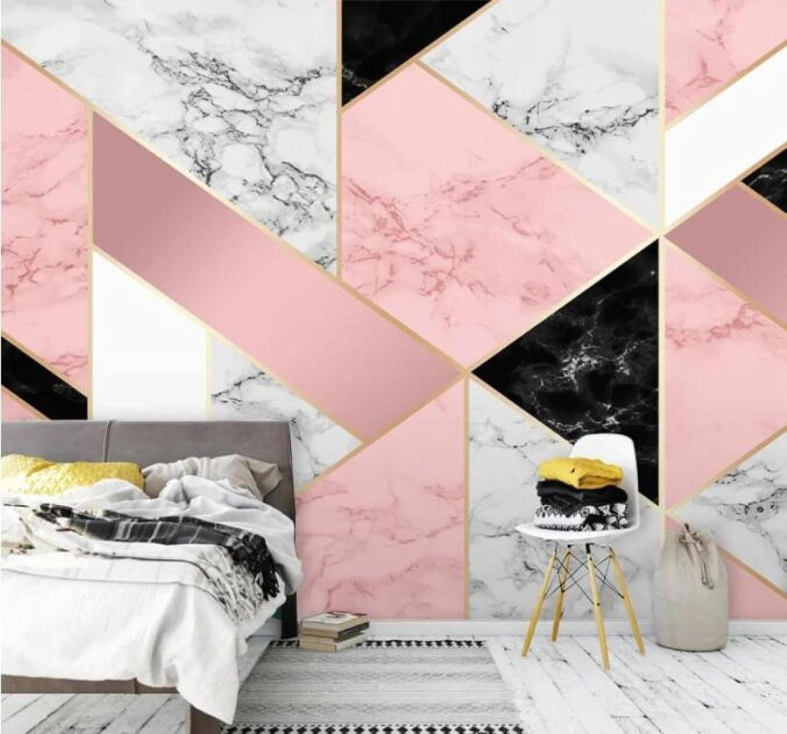 XLMING Abstract Geometric Pink Marble Pattern 3D Wallpaper Luxury Silk Study Dining Feature Sofa Grey Bedroom Living Room Tv Decorative Wall-300cm×210cm