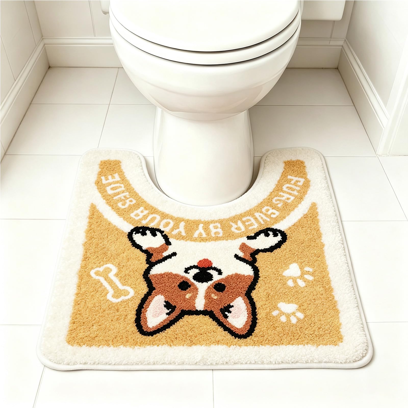 AVEKI Cute Animal Toilet Rug, Plush Microfiber U Shaped Bathroom Mat — image 1