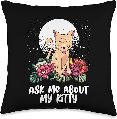 Witty Fur Parents Kitten Animal Meme Cat Parent Ask Me About Funny Mom Humor Dad Cat Lover Throw Pillow 16x16 Multicolor