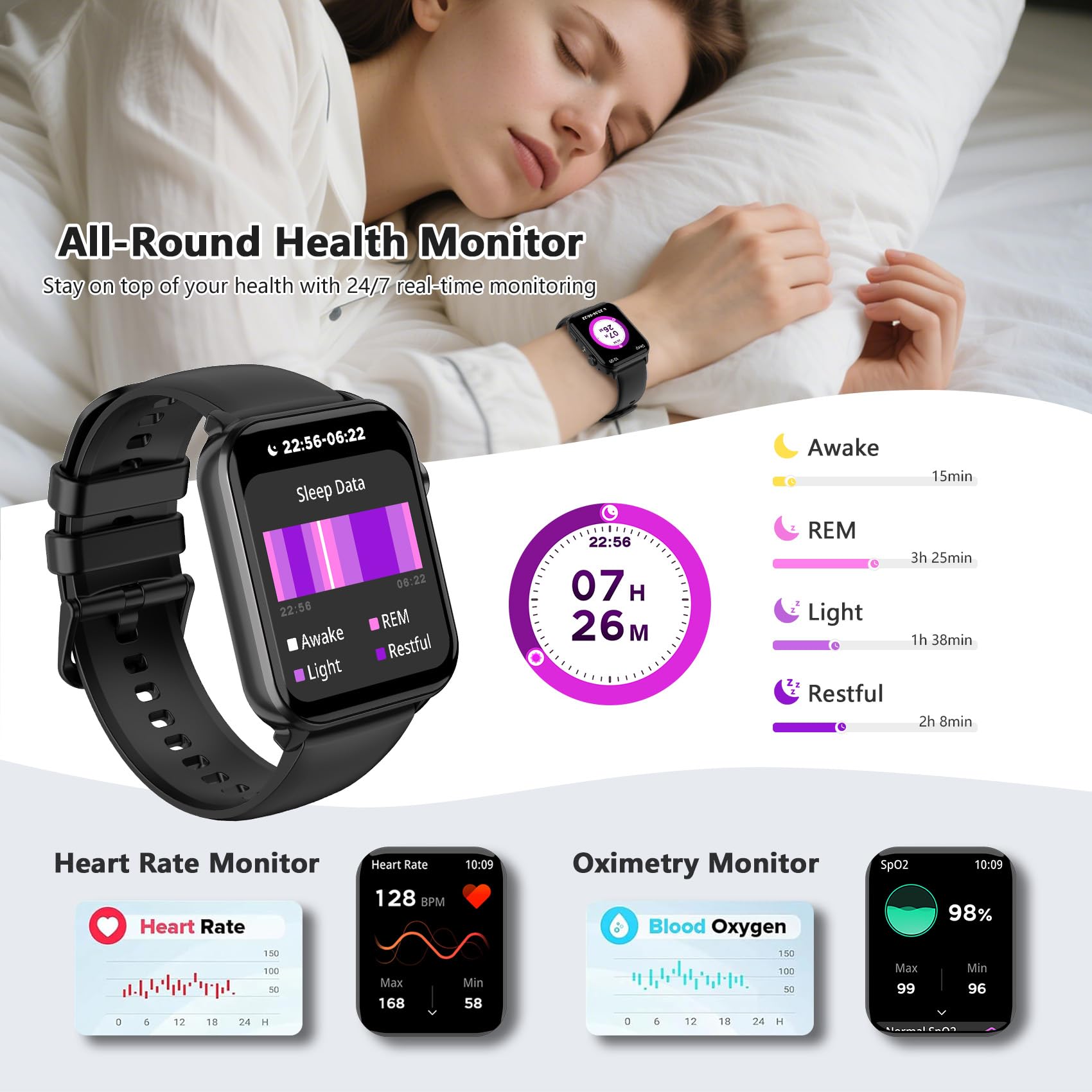 Smartwatch sportivo di alta qualità per attività all'aria aperta con illuminazione a LED, orologio fitness con monitoraggio dell'attività, touchscreen da 1,91 pollici, contapassi, e