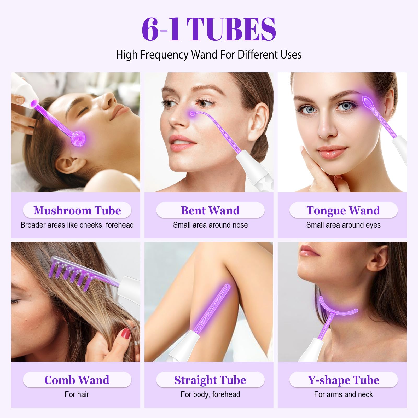 Hochfrequenz-stab Gesicht, Blayram High Frequency Wand mit 6 Glasröhren für Hautstraffung, Aknebehandlung, Gesichtsmassagegerät, Faltenreduzierung