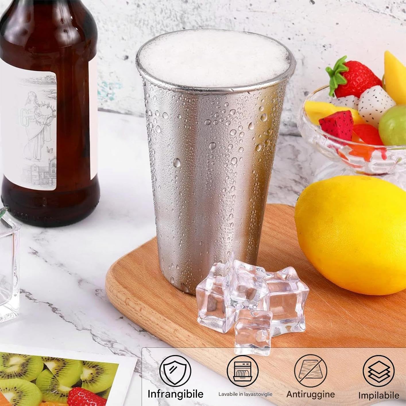 Vasos De Acero Inoxidable 600 ml vaso apilable e irrompible