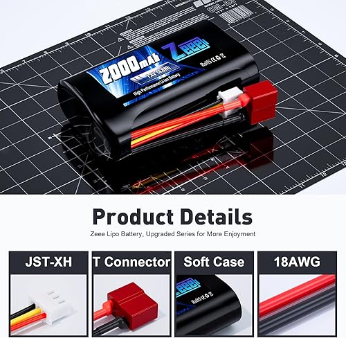 Miniatura 3 de Zeee Batería de iones de litio 2S de 2000 mAh 7.4 V T conector con cargador de batería de 7.4 V compatible con 1/10, 1/12, 1/16 escala RC Cars 4WD