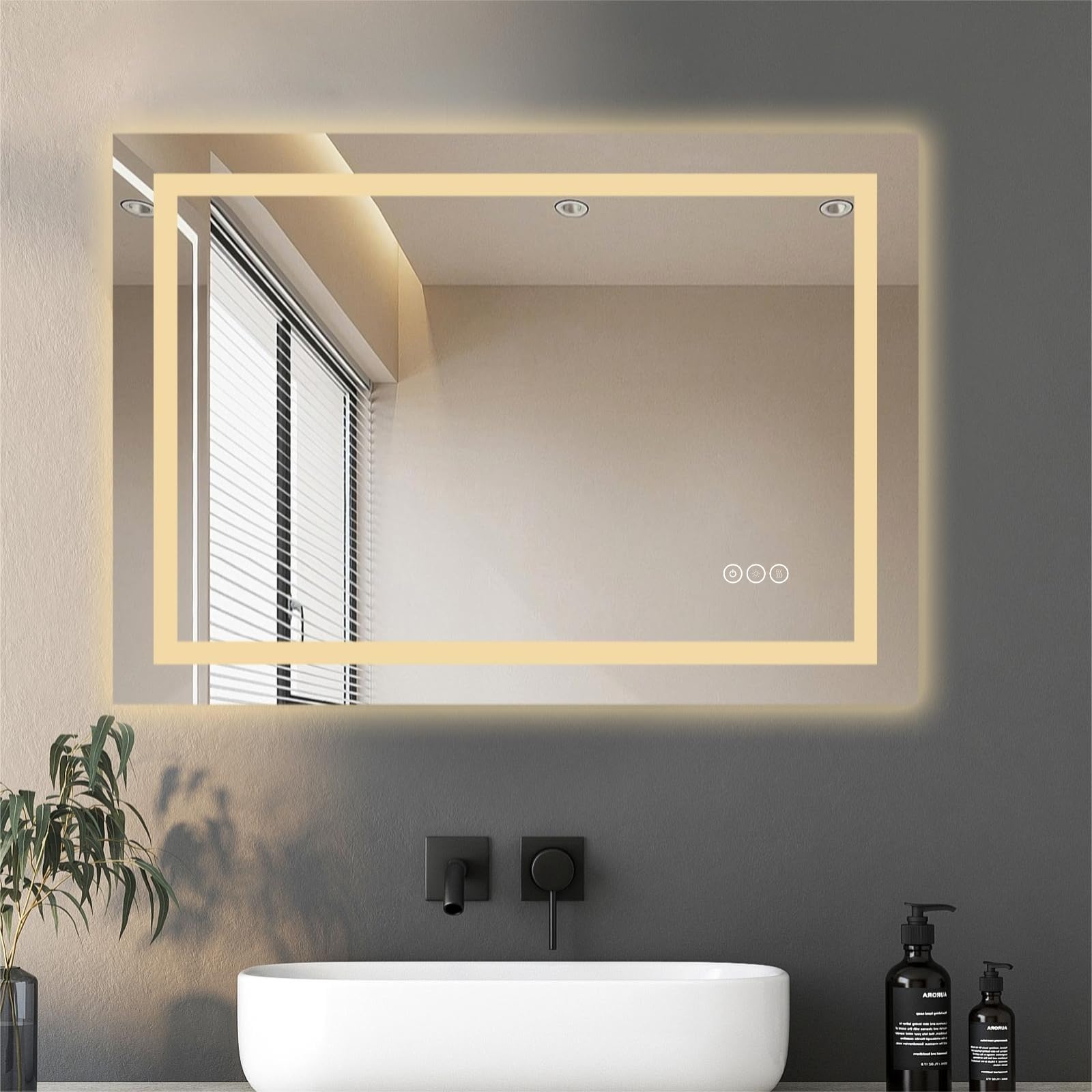 Amazon.com: THNIKRE LED Bathroom Mirror with Backlit & Front Light, 32"x24" Anti-Fog, Memory ...