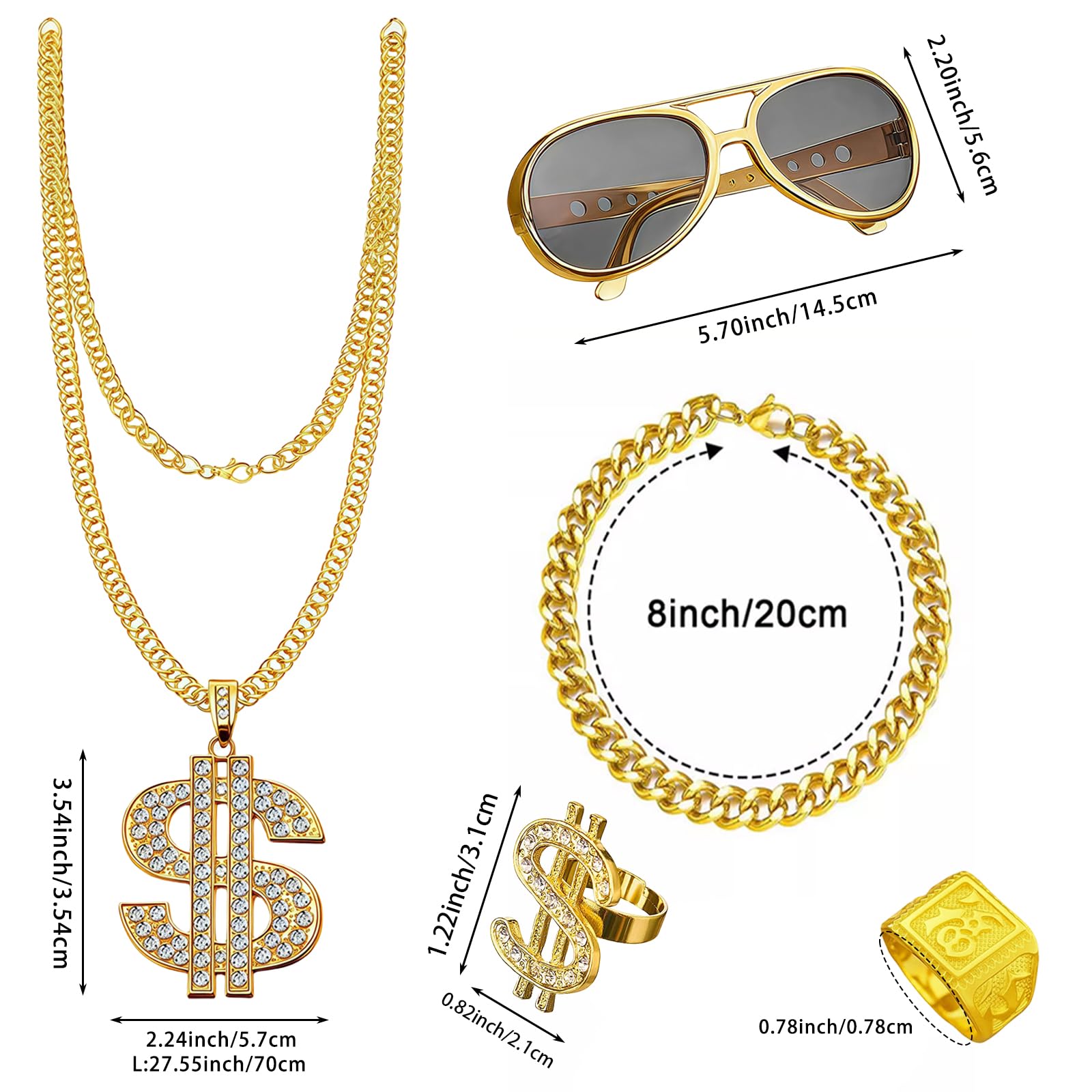 GWAWG 5 PCS 90s Hip Hop Fancy Dress Accessories, Hip Hop Party Decorations, Hip Hop Costume, Ring, Hippie Glasses - Image 2