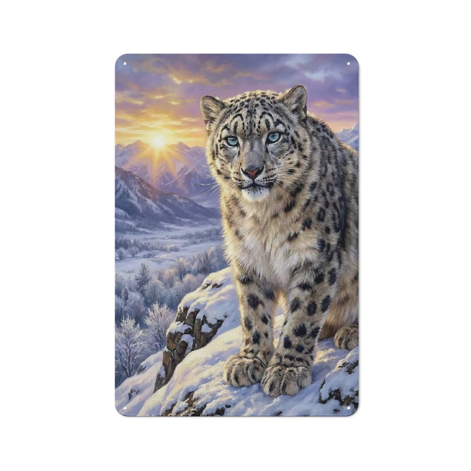 Junmoney Style-8 Snow Leopard Portrait In Winter Landscape Rustic Metal Sign 30X20cm For Café Or Home Bar, Suited To Home Bar Enthusiasts, For Retro Home Interiors