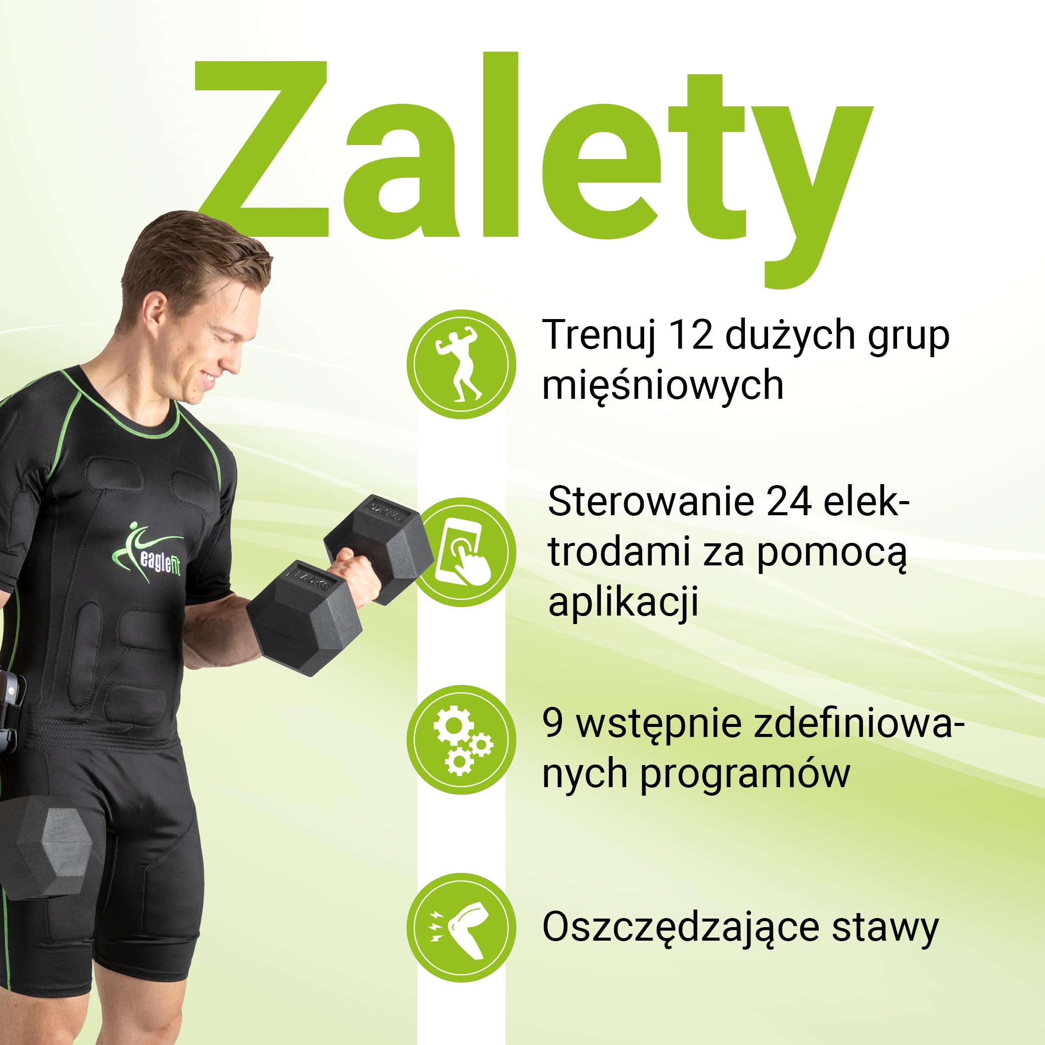eaglefit - Ems Pants Bezprzewodowy System Kompletny z 14 Elektrodami – Spodnie Treningowe na Brzuch, Nogi i Pośladki – Budowa Mięśni i Stymulator Mięśni dla Kobiet i Mężczyzn z Aplikacją i Powerbox