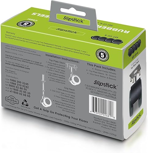 Miniatura 8 de Rueditas de hule Slipstick CB681 -Ruedas de 2 pulgadas de diámetro color negrogris paquete de 4